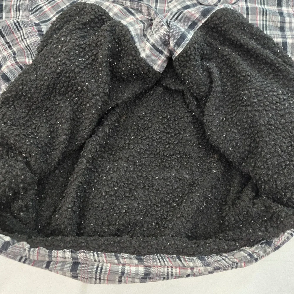 Overdrive Men's Sherpa Lined Flannel Shirt Jacket M‎ Black Gray Plaid Grunge 90s